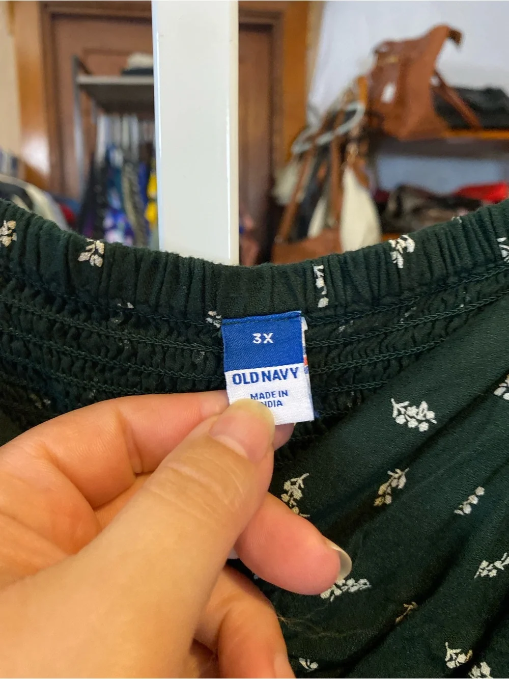 Old Navy Dark Green Floral Peasant Blouse